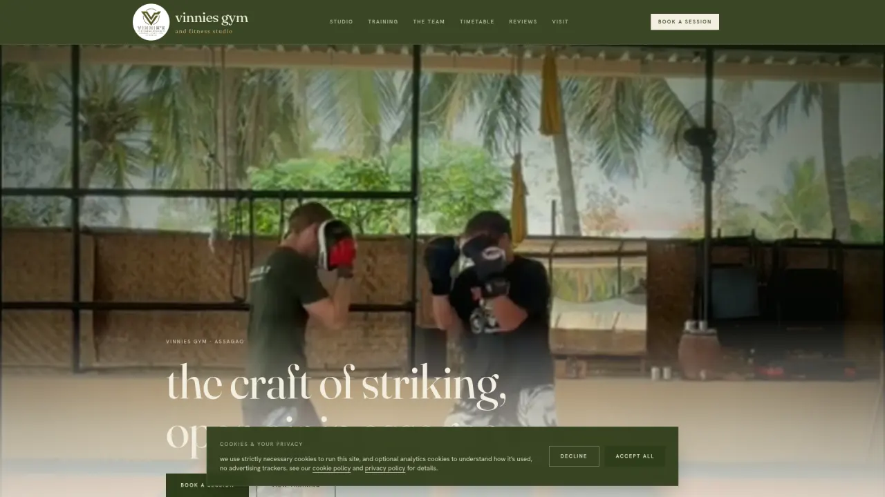 Vinnie's Gym & Fitness Studio website designed and built by Sitefully